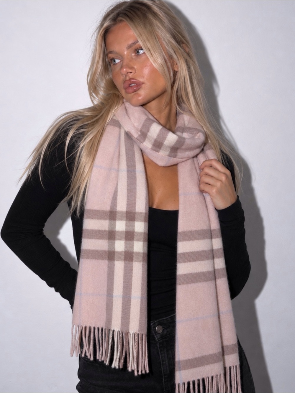 Burberry Vintage Soft Pink Plaid Fringe Scarf - Women